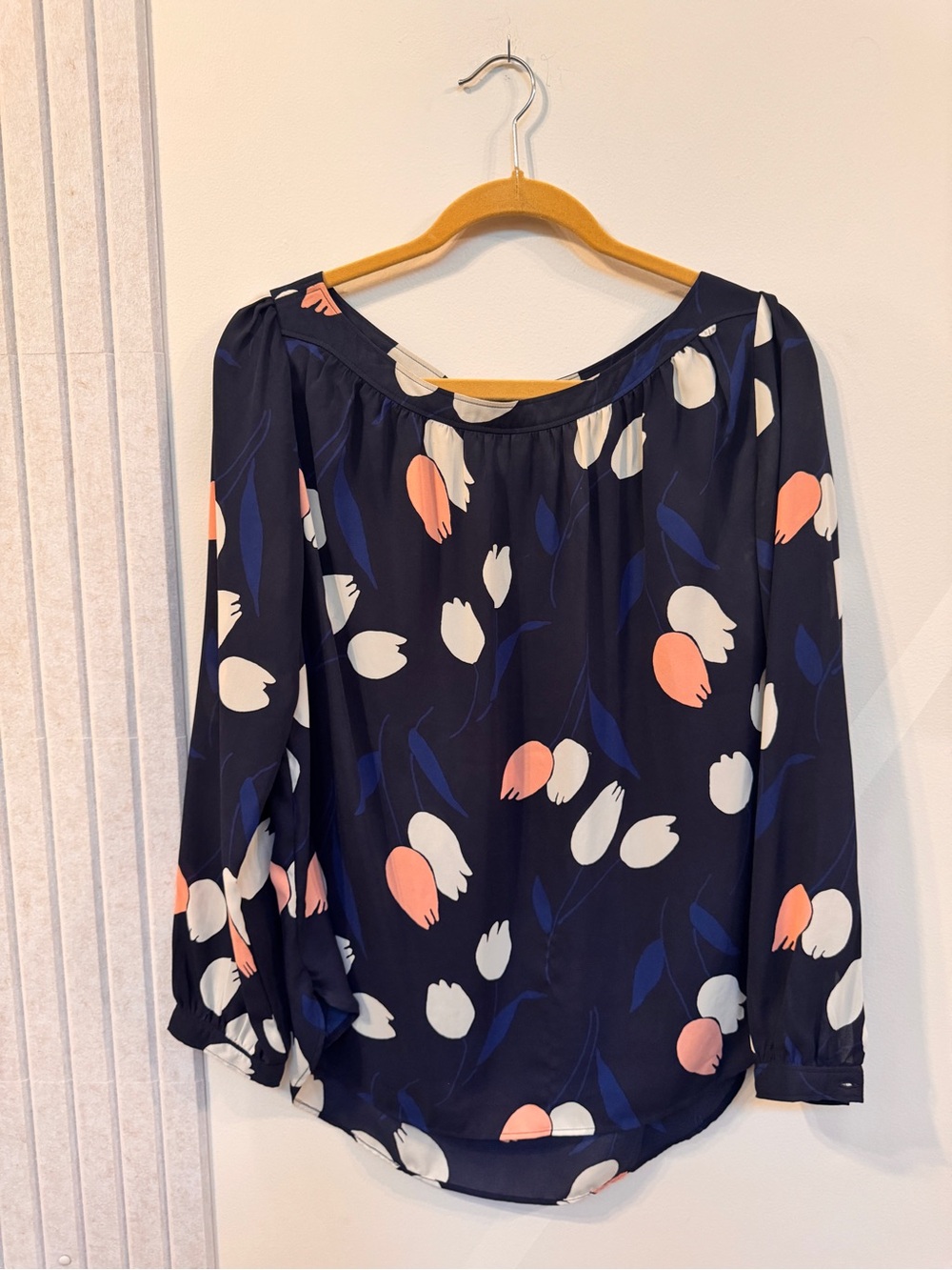LOFT Navy Floral Tulip Off-Shoulder Blouse